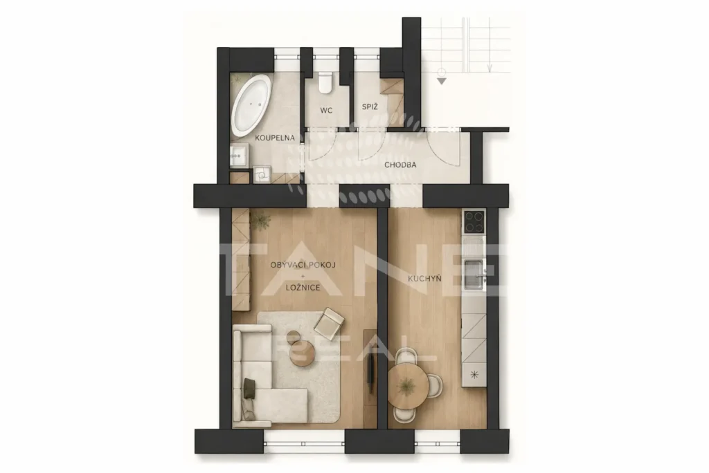 Půdorys Prodej bytu 1+1, 55 m², Brno-Veveří